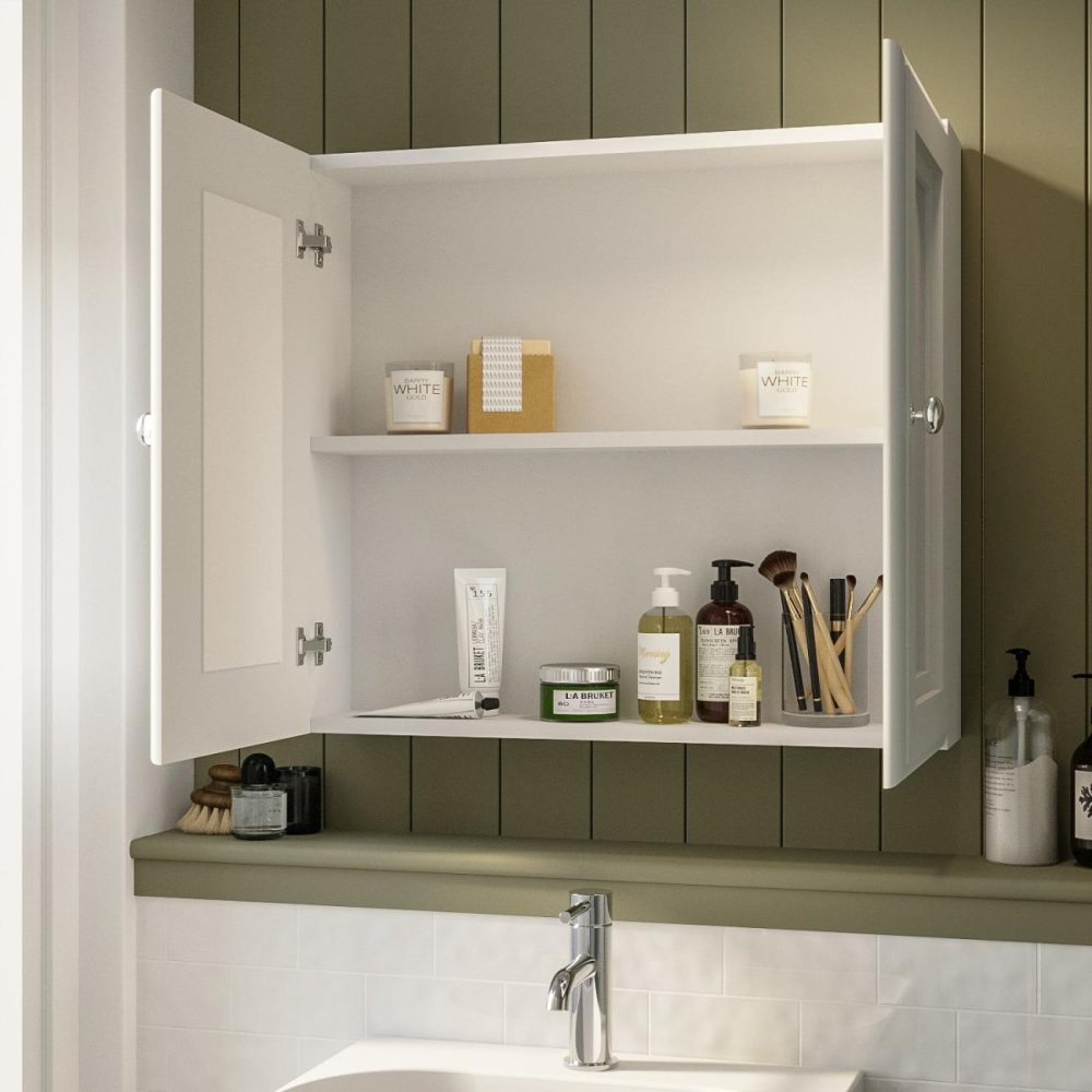 Double Door White Mirrored Bathroom Cabinet 667 X 600Mm – Westbury Bathroom