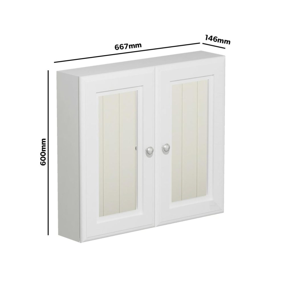 Double Door White Mirrored Bathroom Cabinet 667 X 600Mm – Westbury Bathroom