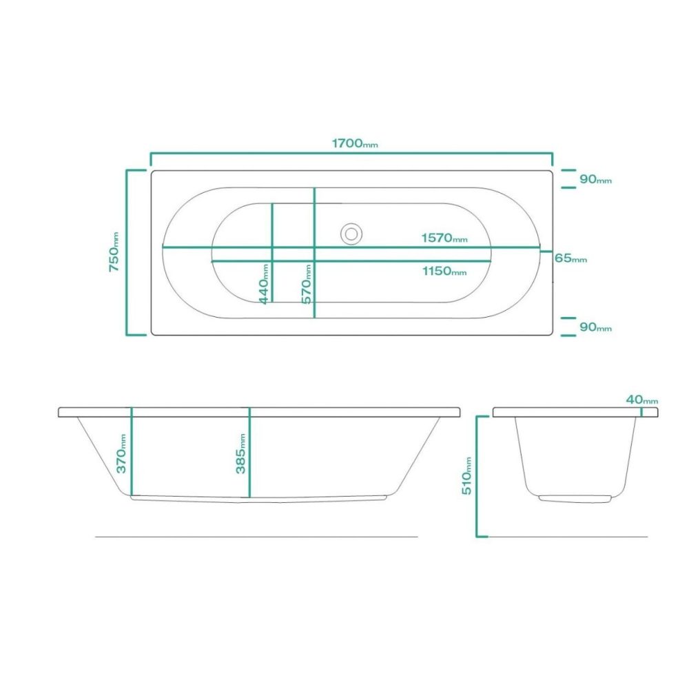 Double Ended Whirlpool Spa Bath With 14 Whirlpool Jets 1700 X 750Mm – Burford Bathroom