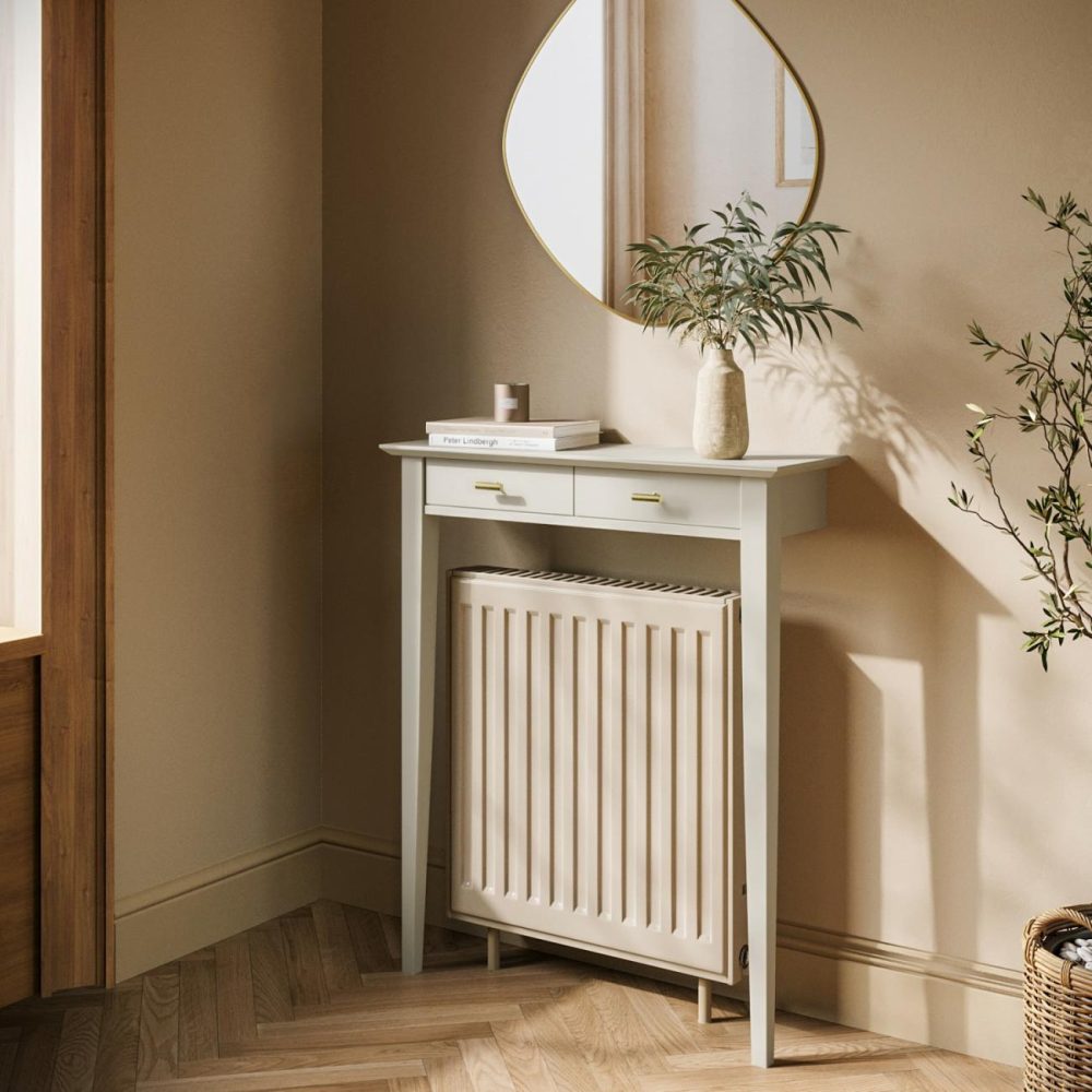 Extra Small & Narrow Taupe Radiator Cover With Brass Handles – 75Cm – Noa Dining