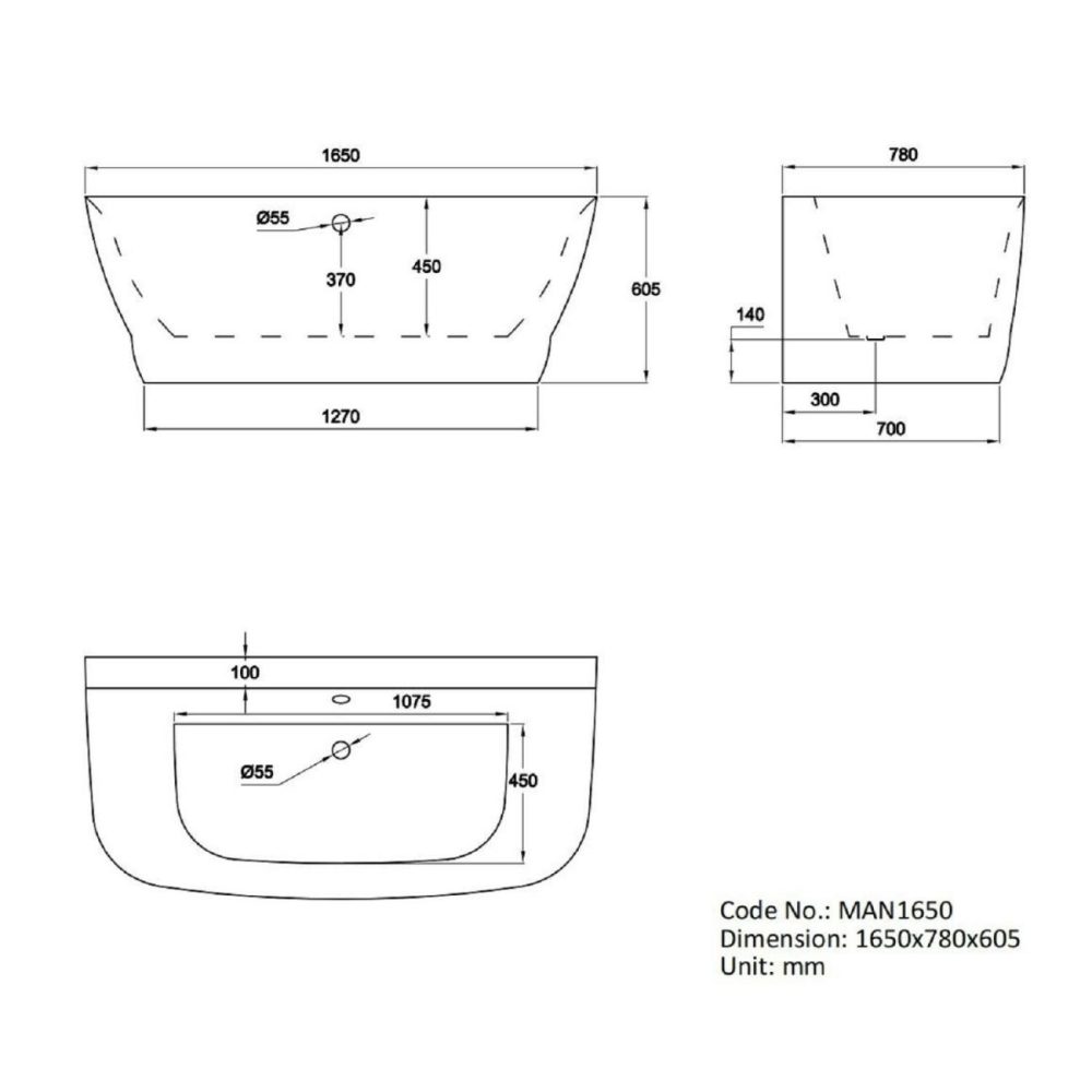 Freestanding Back To Wall Double Ended Bath 1650 X 780Mm – Manilla Bathroom