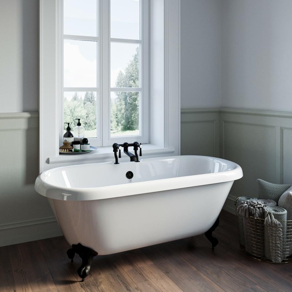 Freestanding Double Ended Roll Top Bath With Black Feet 1690 X 740Mm – Park Royal Bathroom