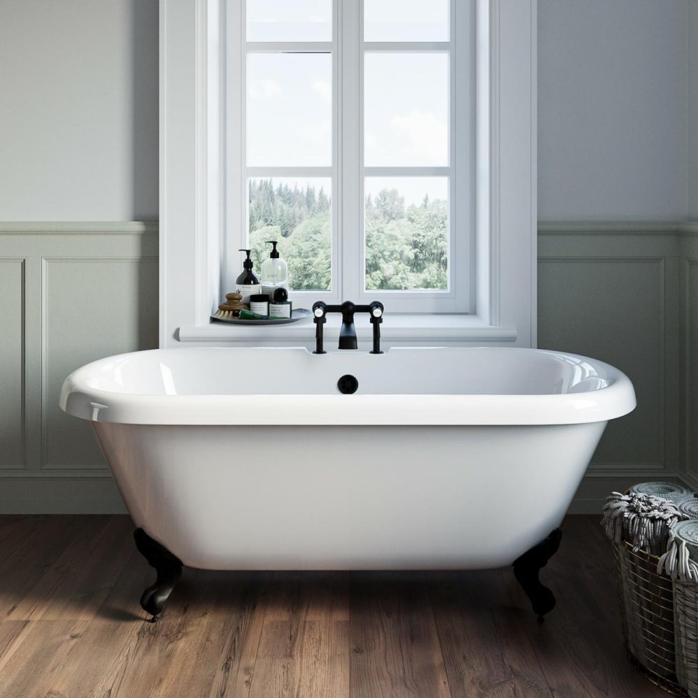 Freestanding Double Ended Roll Top Bath With Black Feet 1690 X 740Mm – Park Royal Bathroom