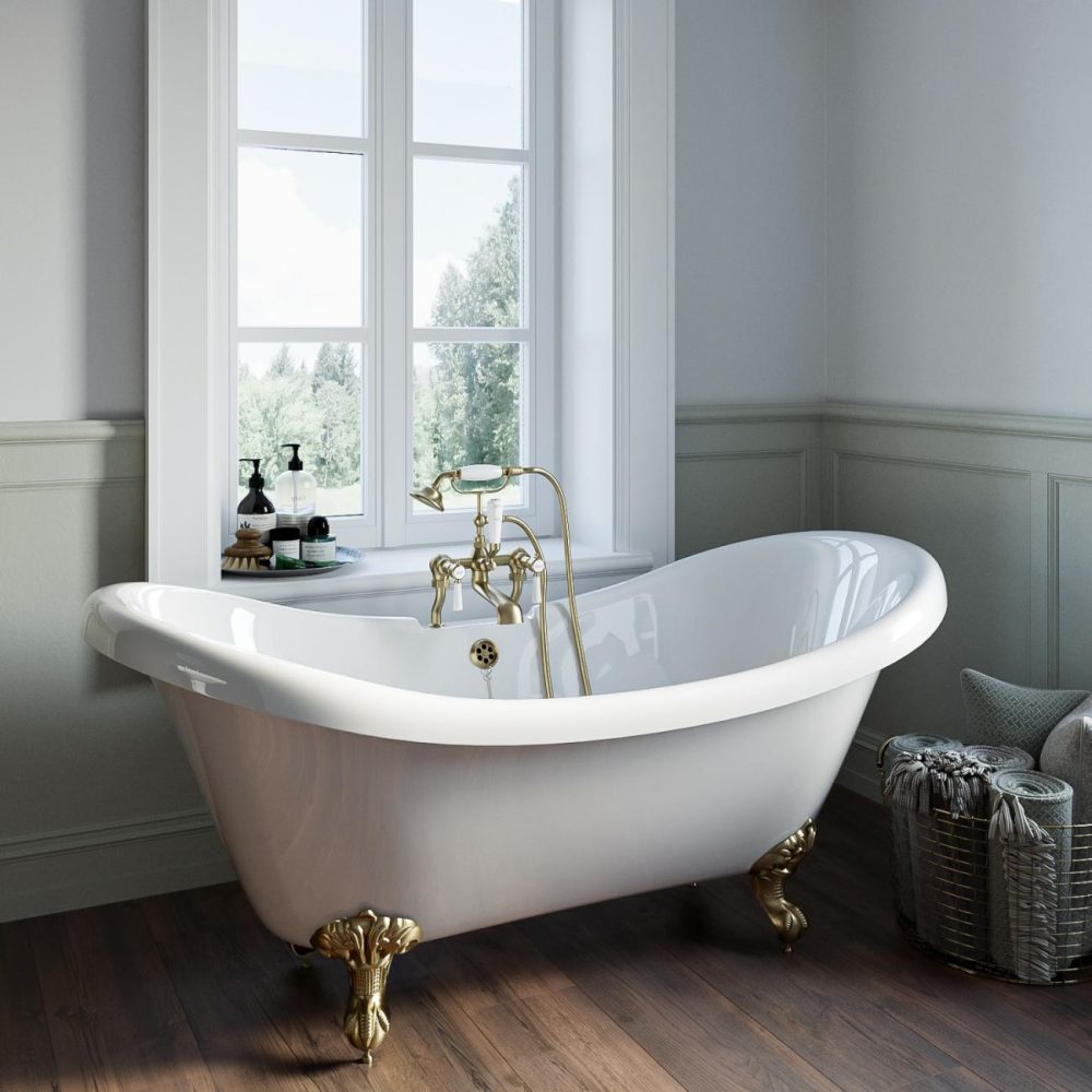 Freestanding Double Ended Roll Top Bath With Brushed Brass Feet 1750 X 740Mm – Park Royal Bathroom