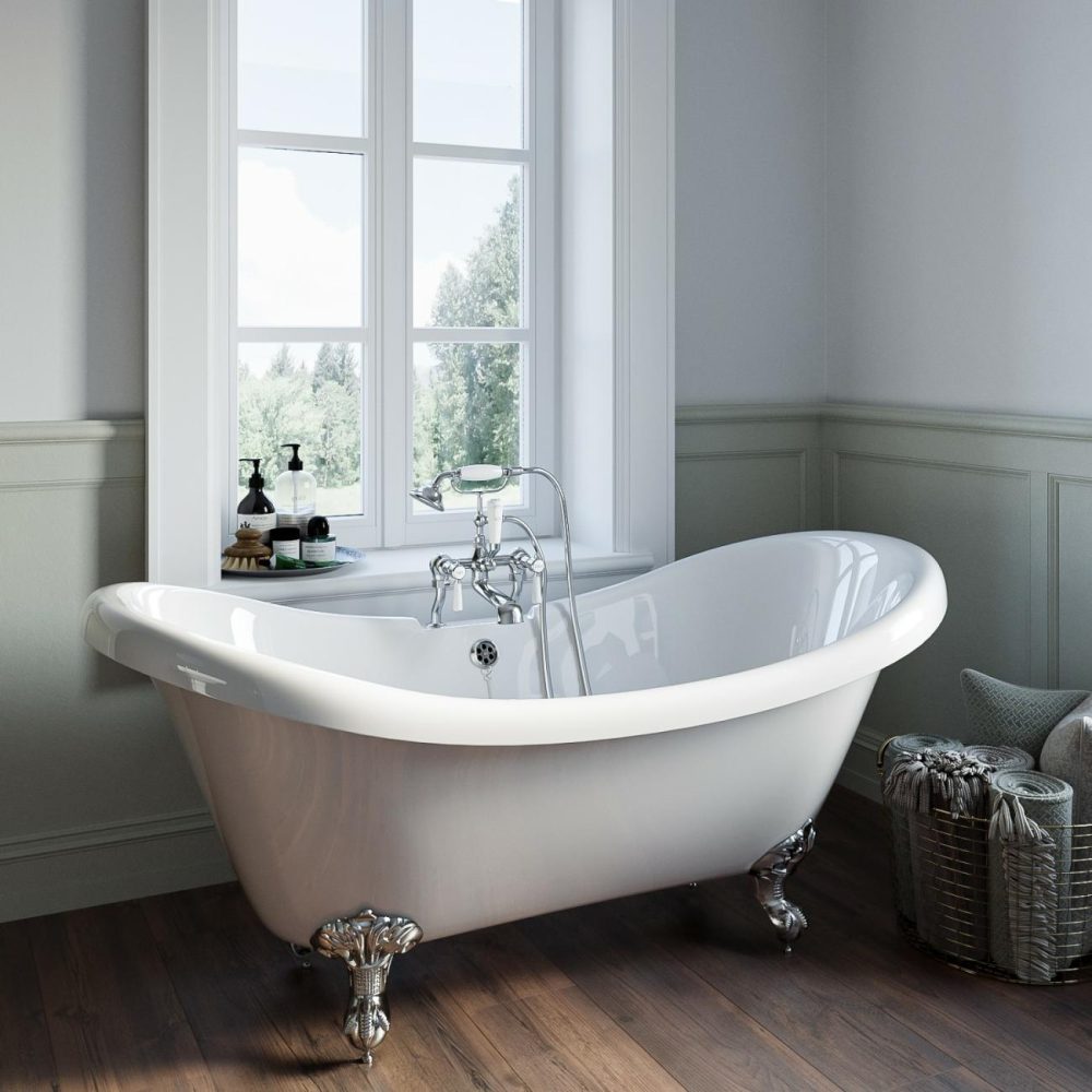 Freestanding Double Ended Roll Top Bath With Chrome Feet 1750 X 740Mm – Park Royal Bathroom