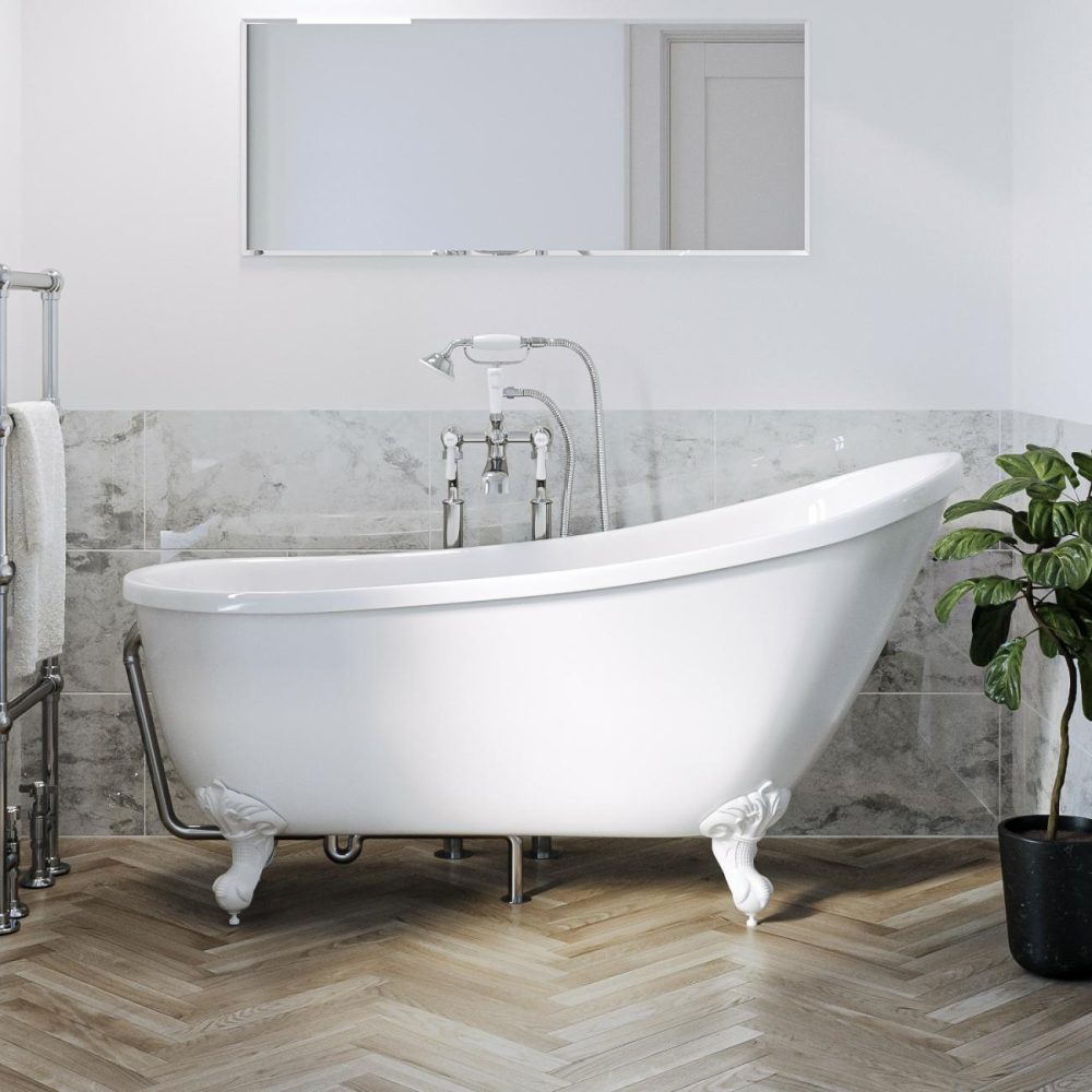 Freestanding Single Ended Roll Top Slipper Bath With White Feet 1625 X 695Mm – Lunar Bathroom