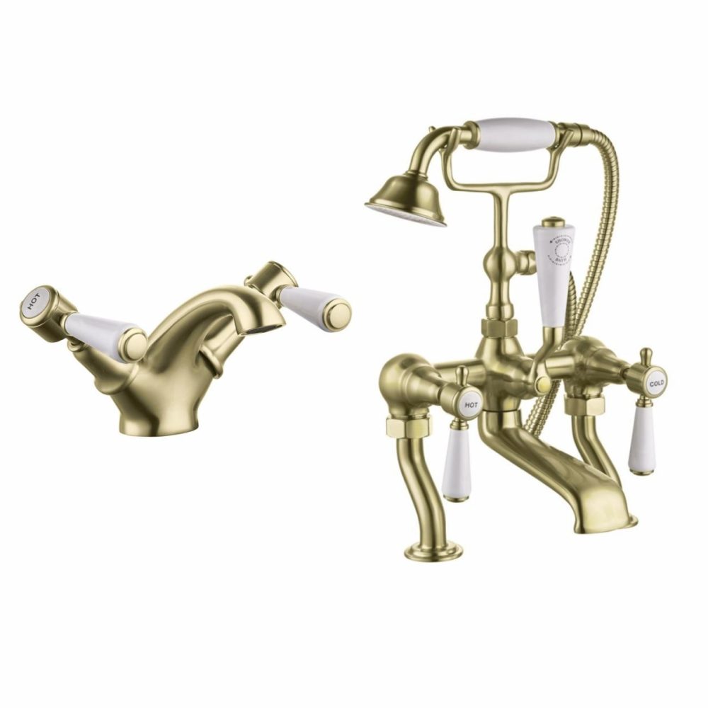 Gold Bath Shower Mixer And Basin Tap Set – Helston Bathroom