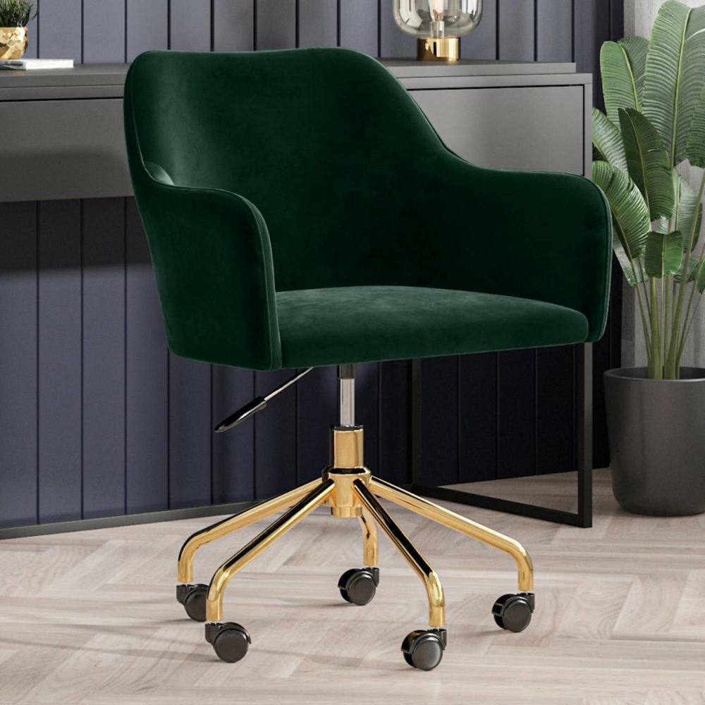 Green Velvet Office Chair With Arms – Marley Office