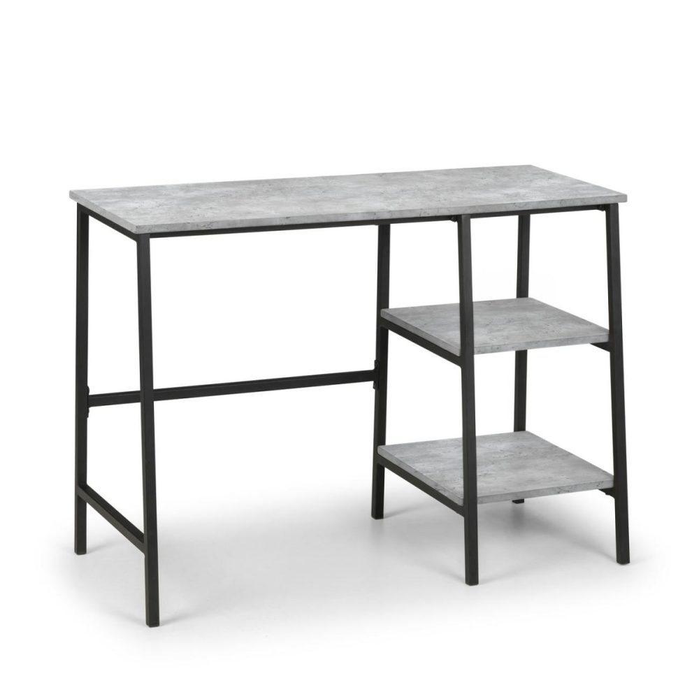 Grey Concrete Effect Desk With Shelves – Staten – Julian Bowen Office