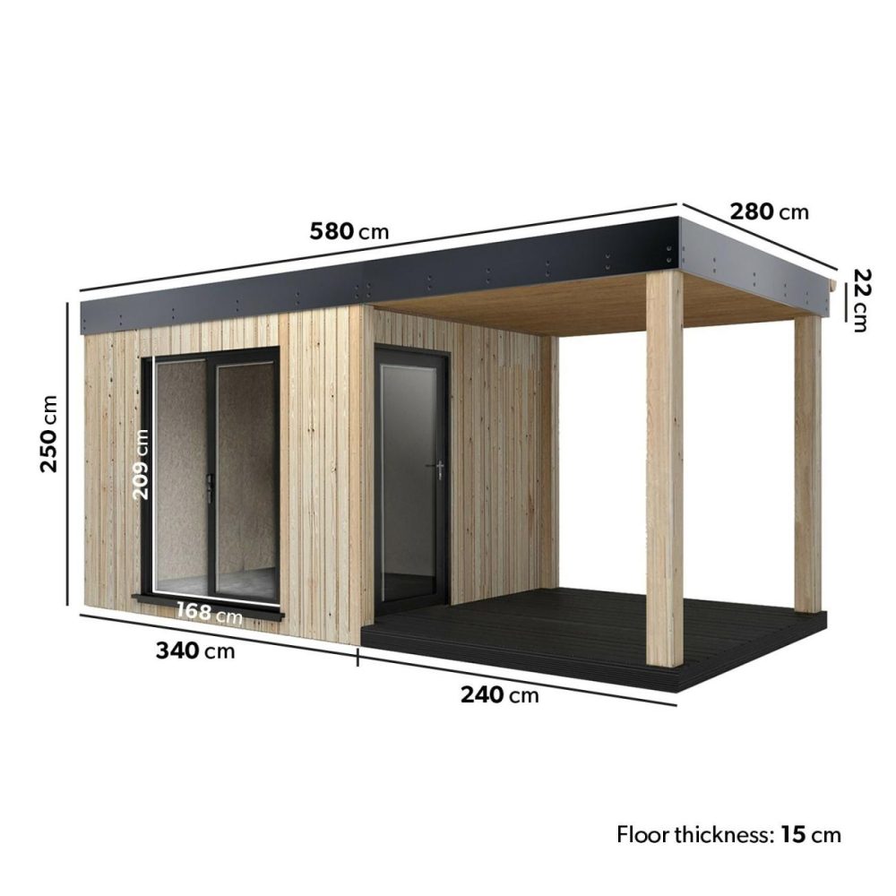 Insulated Garden Room With Veranda – 2.5M X 5.8M – Lusso Buildings & Storage