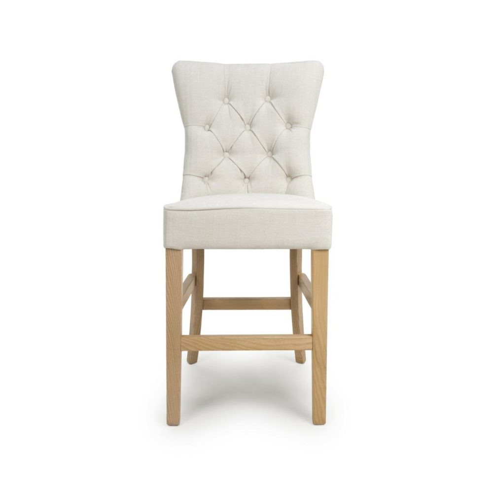 Ivory Buttoned Hight Back Linen Kitchen Stool – Alice Bar & Kitchen Stools