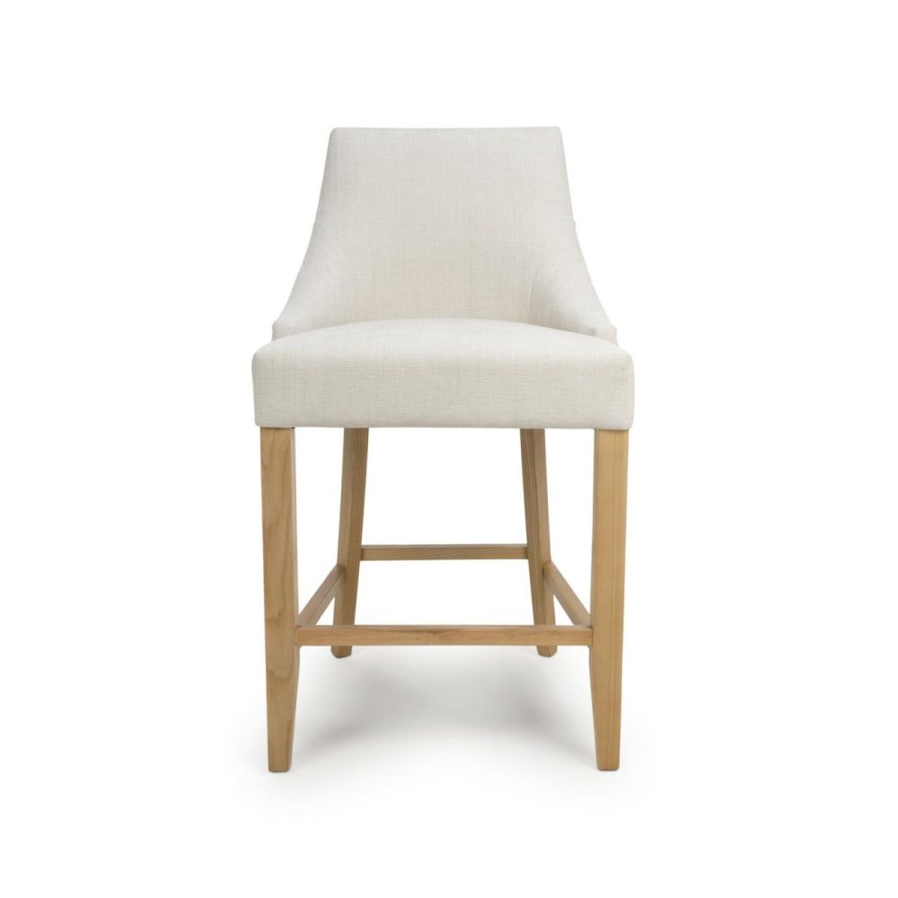 Ivory Fabric Kitchen Stool With Oak Legs-Kya Bar & Kitchen Stools