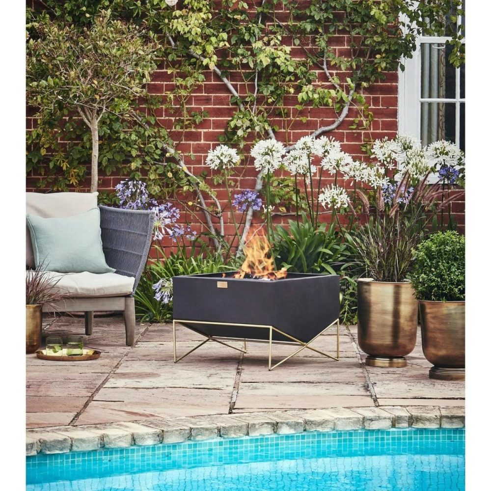 Ivyline Outdoor Orion Firebowl In Matt Black & Antique Gold Fire Pits