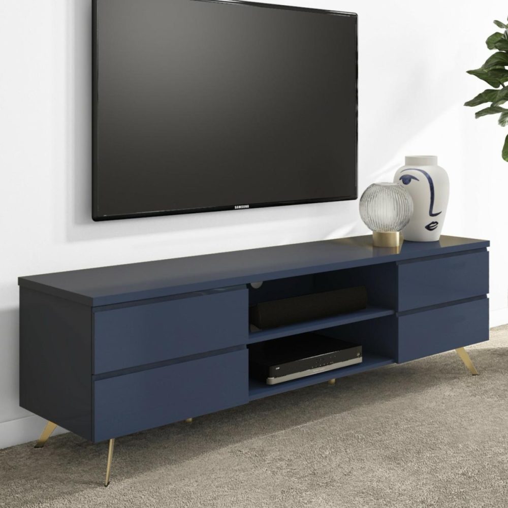 Large Blue Tv Stand With Storage – Tv’s Up To 77″ – Rochelle Furniture