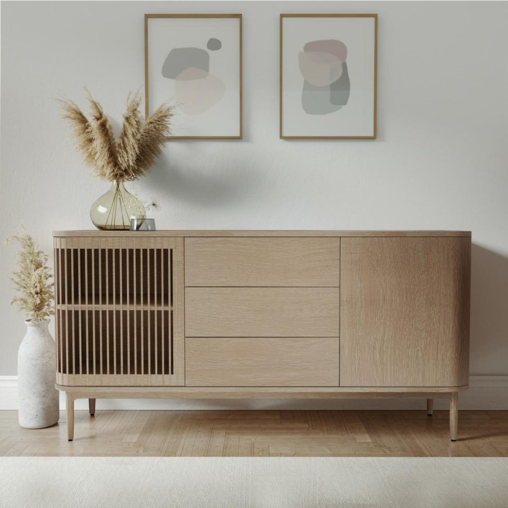 Large Light Oak Curved Sideboard With Drawers – Jarel Furniture