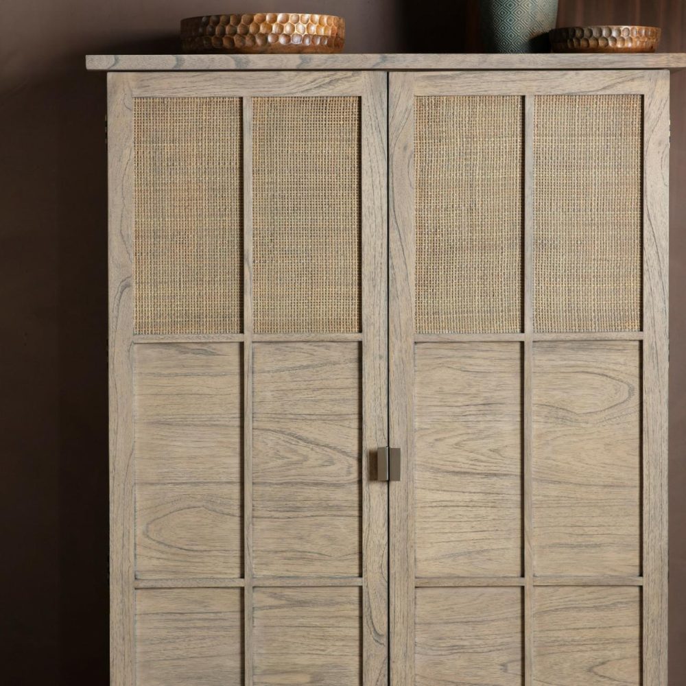 Large Oak Display Cabinet With Rattan Detail – Kyoto Display Cabinets