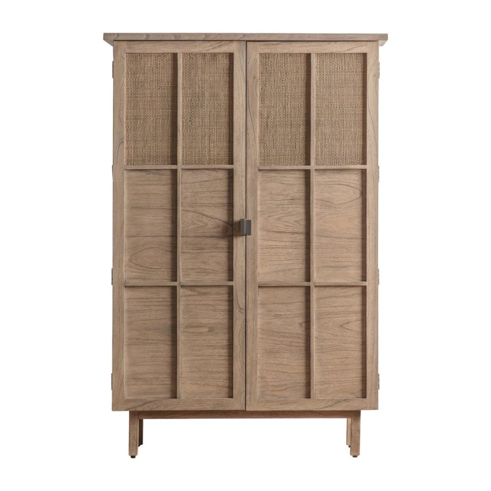 Large Oak Display Cabinet With Rattan Detail – Kyoto Display Cabinets