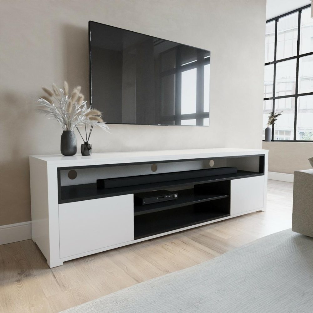 Large White Gloss Tv Stand With Storage – Tv’s Up To 77″ – Neo Furniture