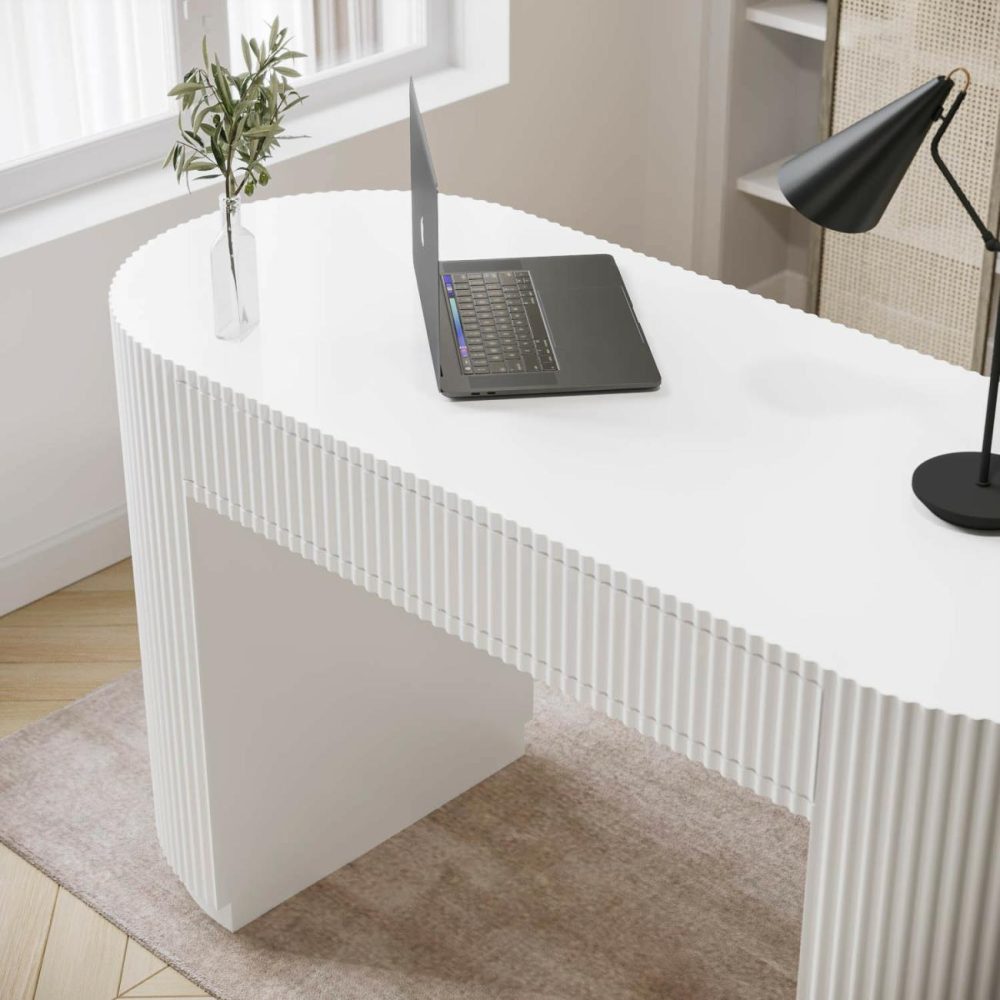 Large White Ribbed Desk With Drawers – Finn Office