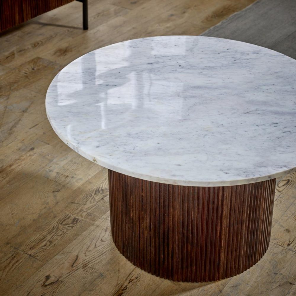 Mango Wood Coffee Table With Marble Top – Opal Coffee Tables