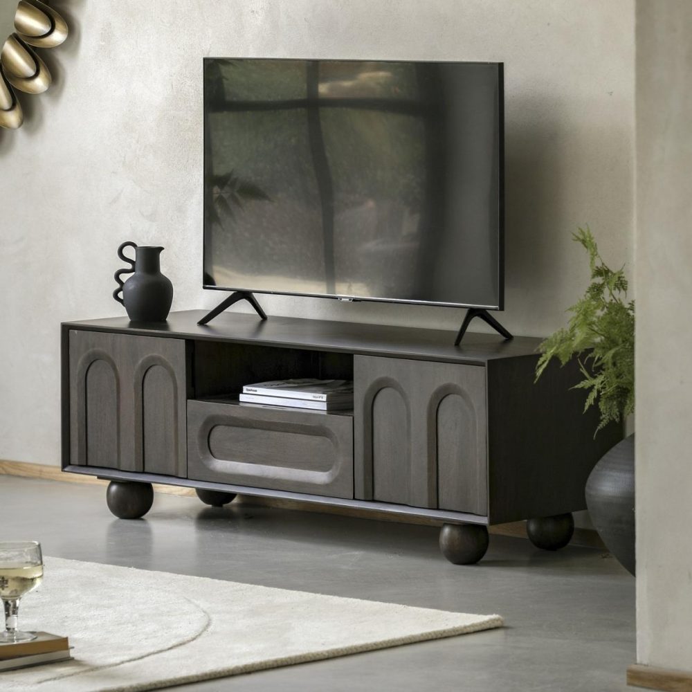 Mango Wood Tv Unit With Ball Feet – Arc – Caspian House Furniture