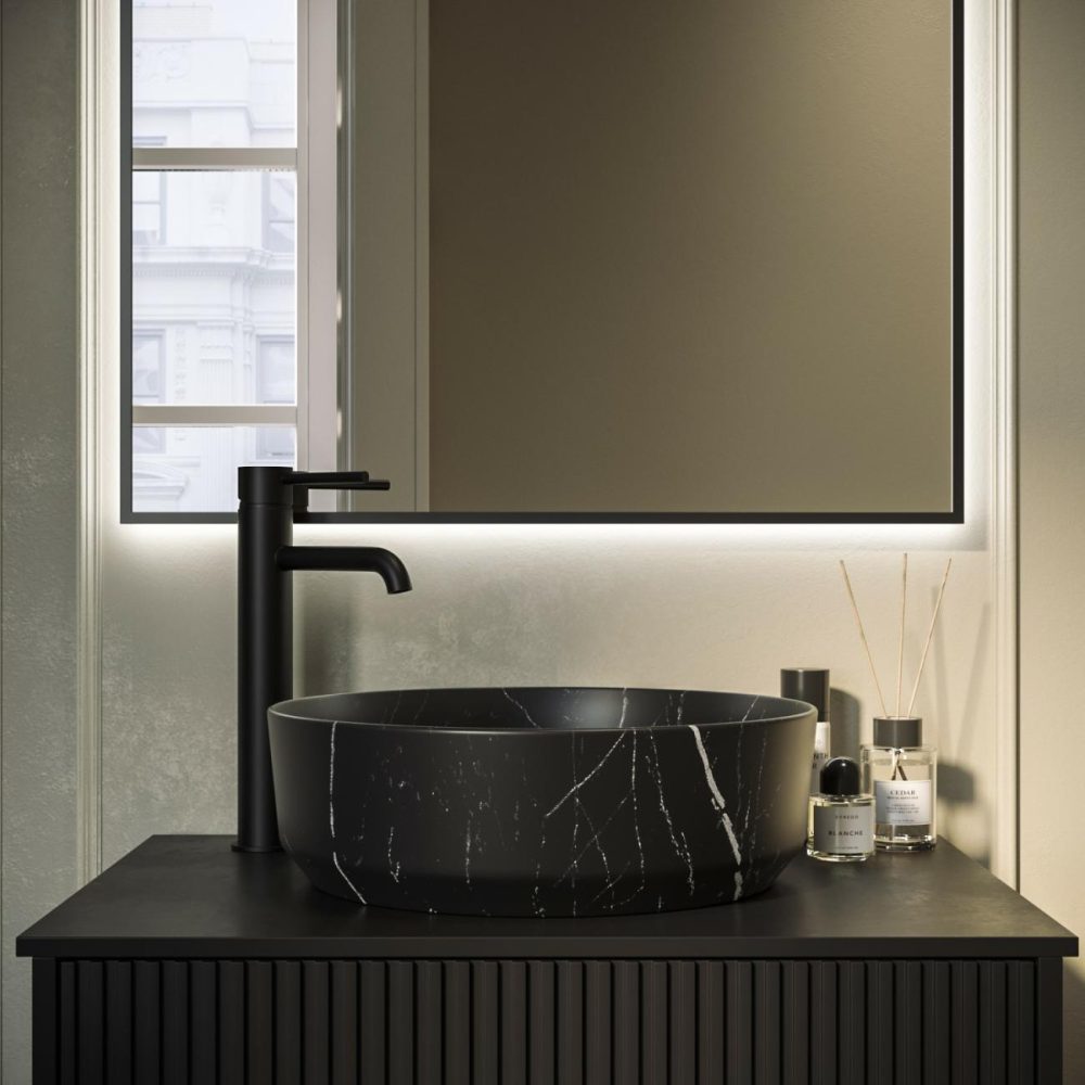 Marble Effect Black Round Countertop Basin 390Mm – Lorano Basins