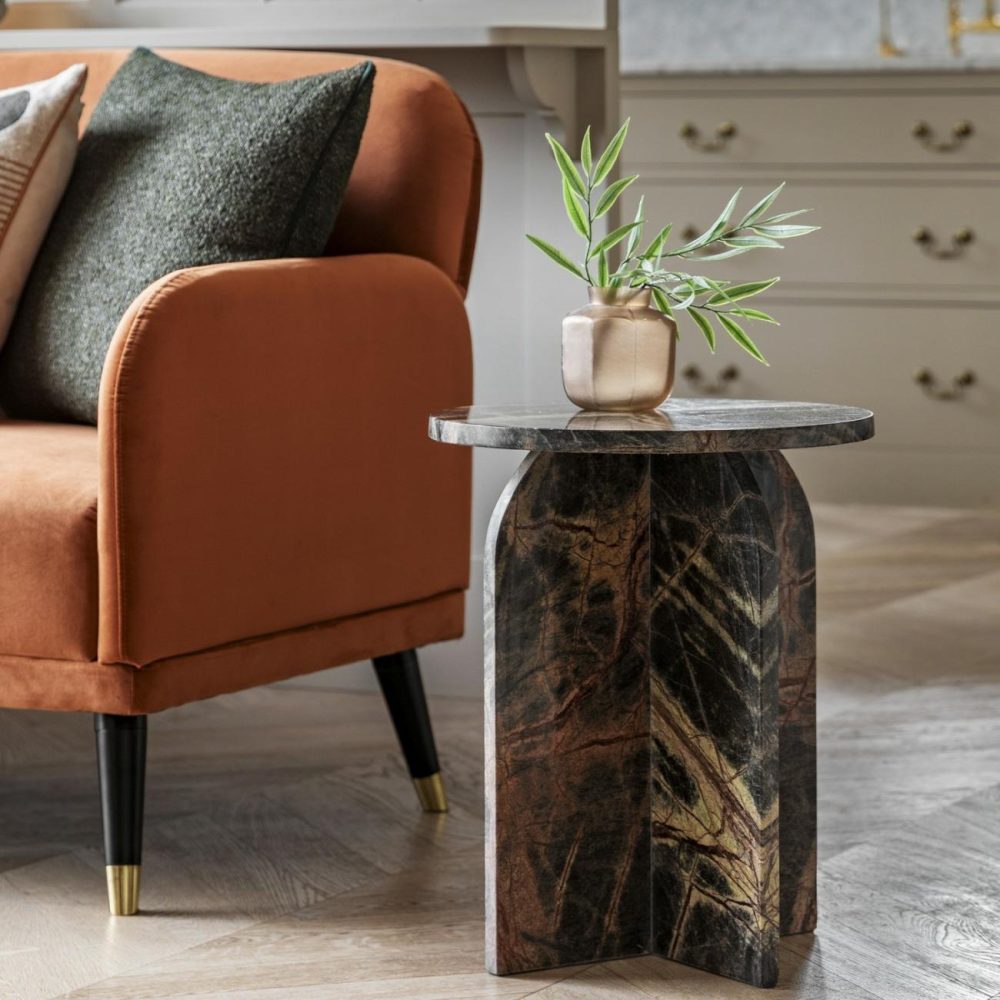 Marble Side Table Charcoal – Amalfi – Caspian House Living Room