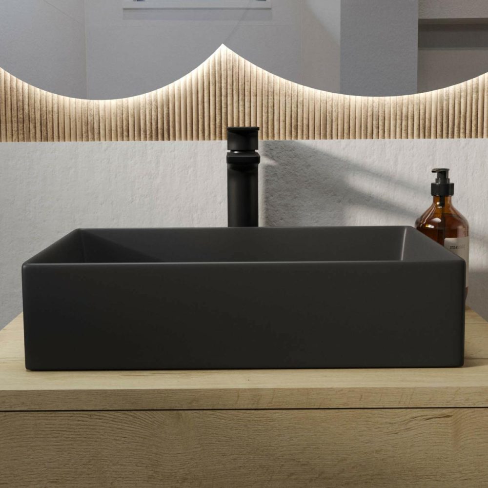 Matt Black Rectangular Countertop Basin 450Mm – Corey Basins