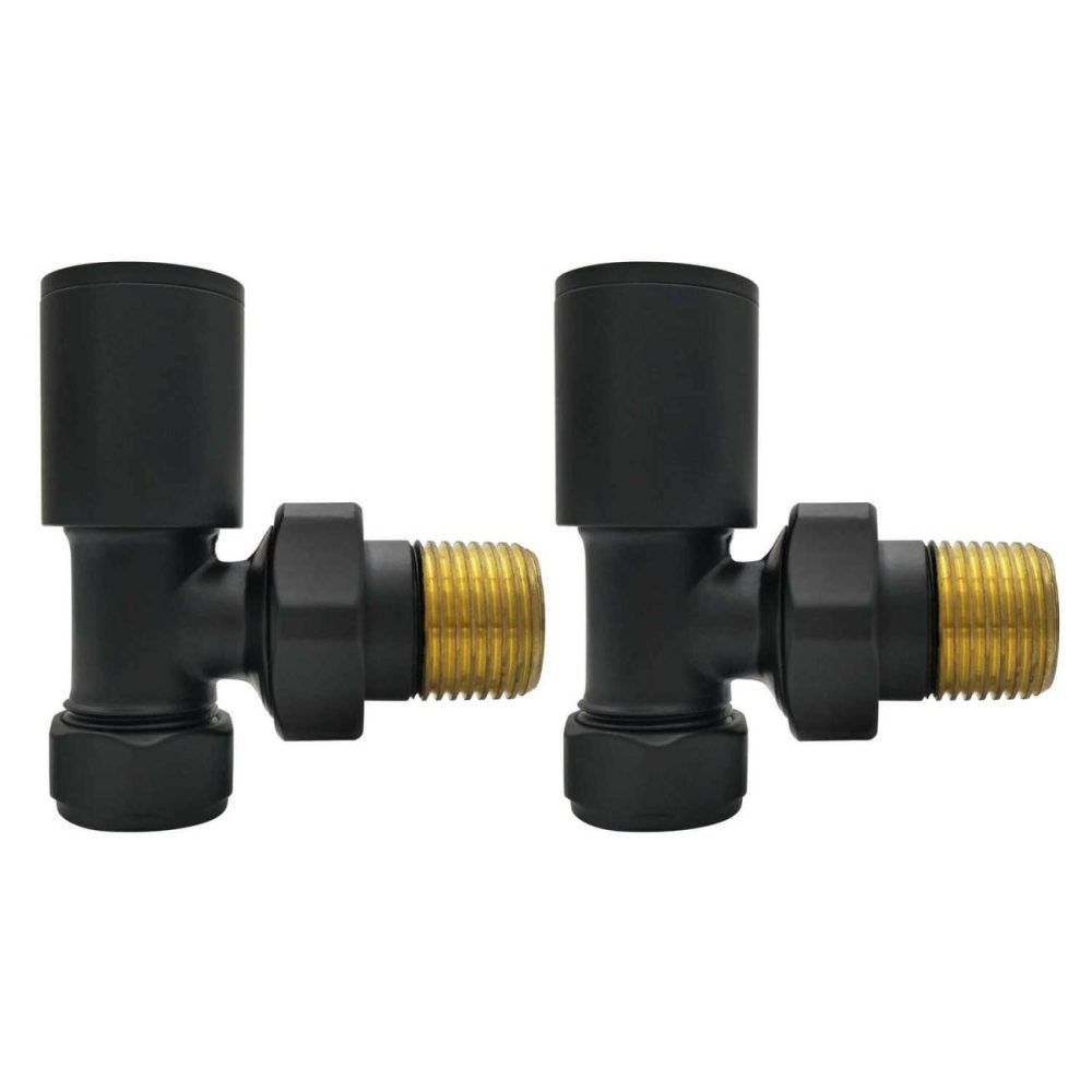 Matt Black Round Angled Radiator Valves – For Pipework Which Comes From The Wall Fires