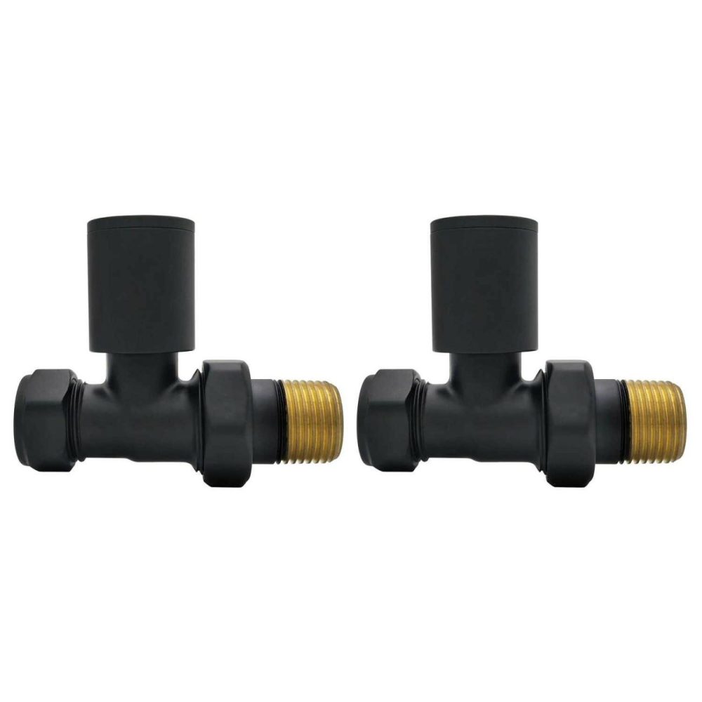 Matt Black Round Straight Radiator Valves – For Pipework Which Comes From The Floor Fires