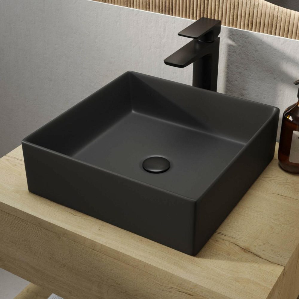 Matt Black Square Countertop Basin 350Mm – Corey Basins