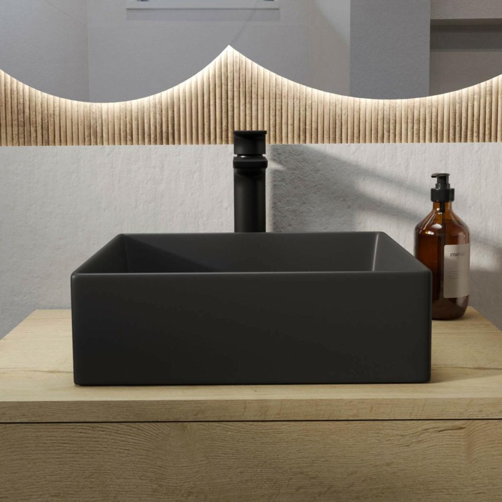 Matt Black Square Countertop Basin 350Mm – Corey Basins