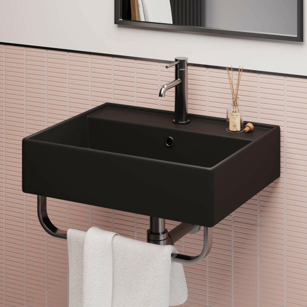 Matt Black Square Wall Hung Basin With Chrome Rack 497Mm – Bowen Basins