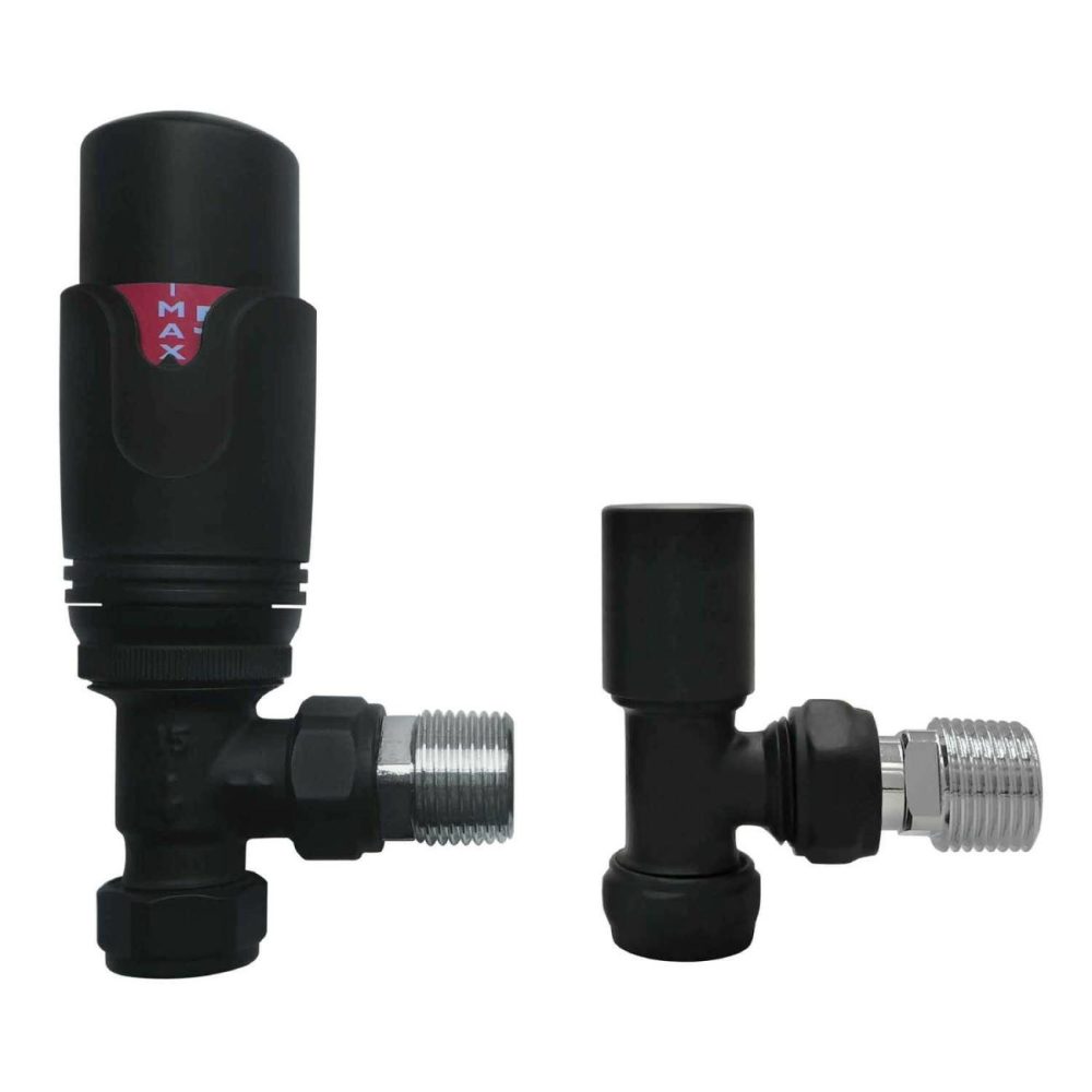 Matt Black Thermostatic Angled Radiator Valves Fires