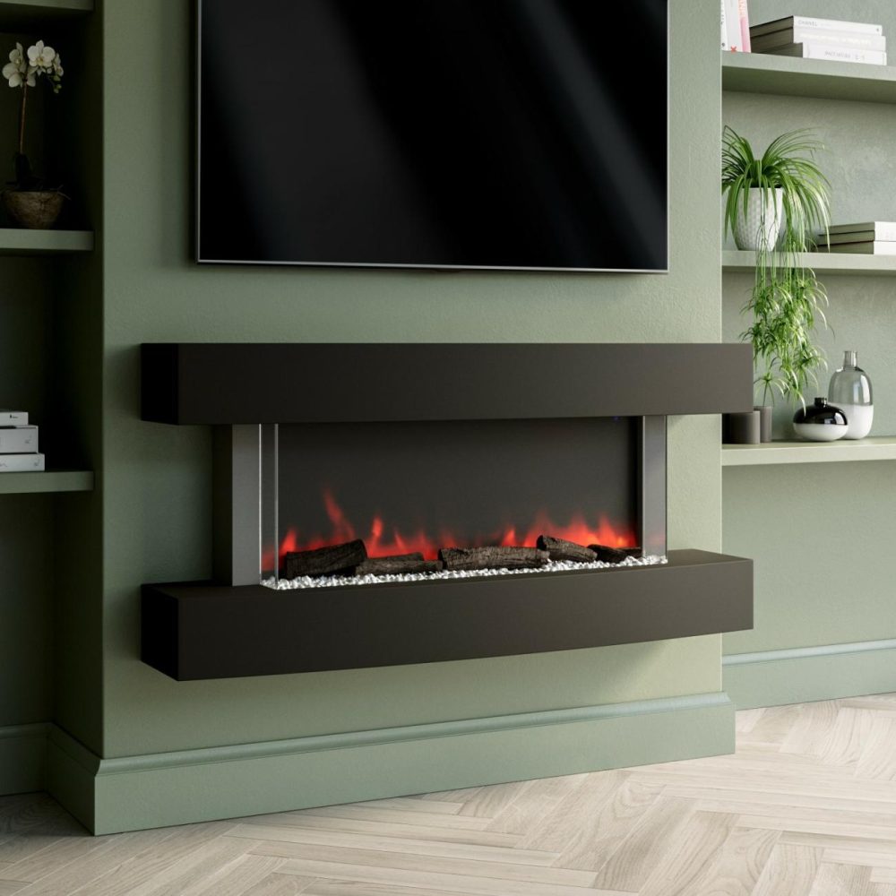 Matt Black Wall Mounted Curved Electric Fire 47 Inch – Amberglo Fireplace Suites