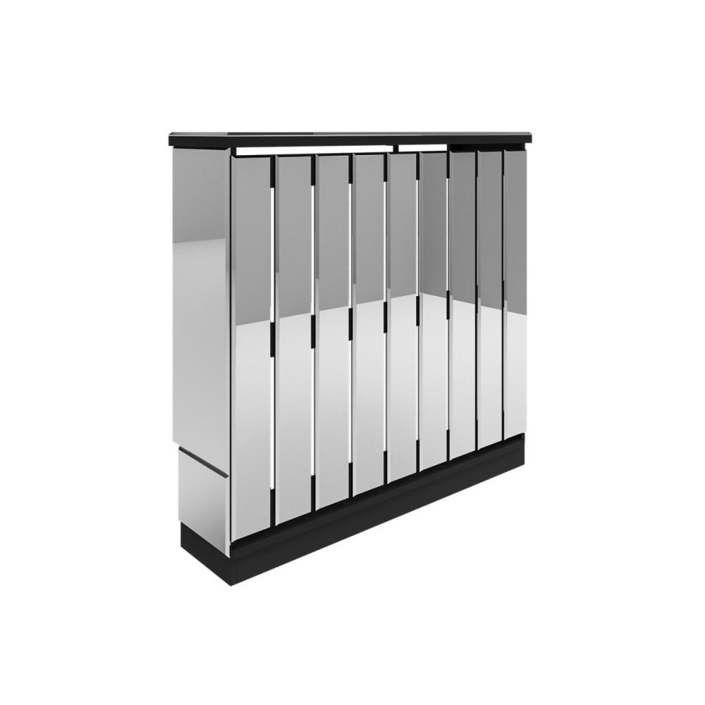 Narrow Mirrored Radiator Cover With Black Detail – 78Cm – Sophia Dining