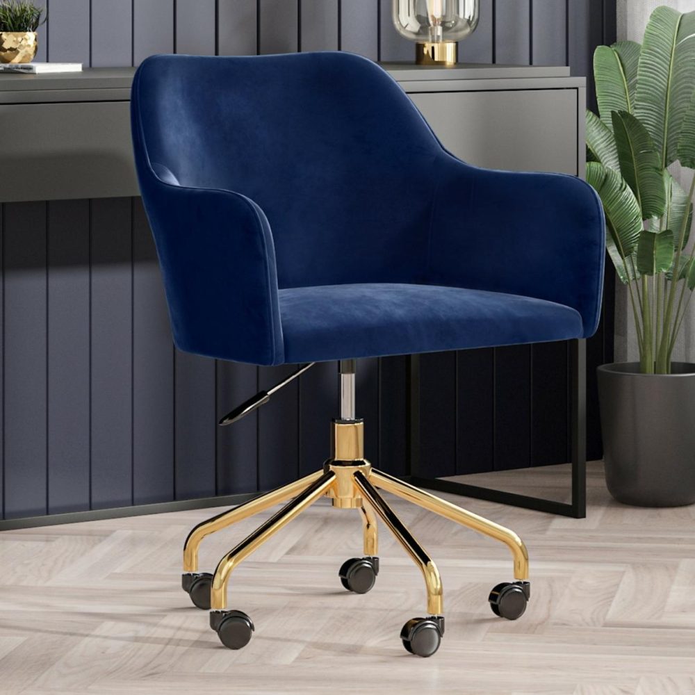 Navy Velvet Office Chair With Arms – Marley Office