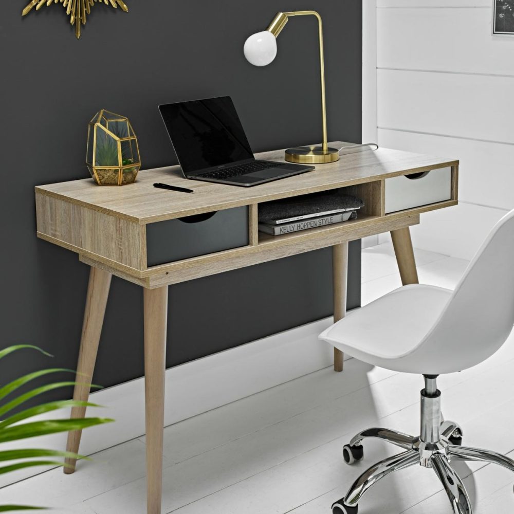 Oak Effect Desk With Drawers Office