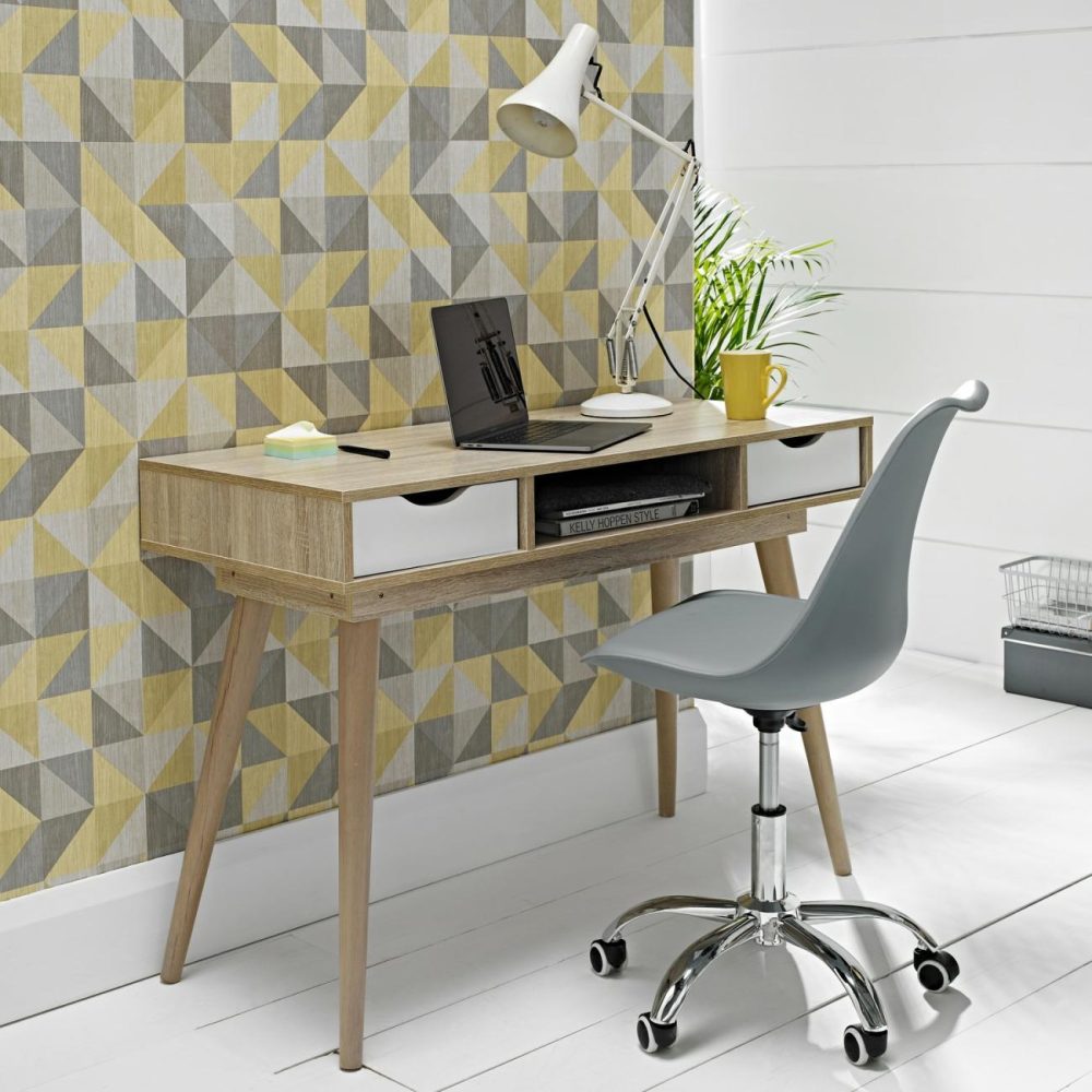 Oak Effect Desk With White Drawers – Lpd Office