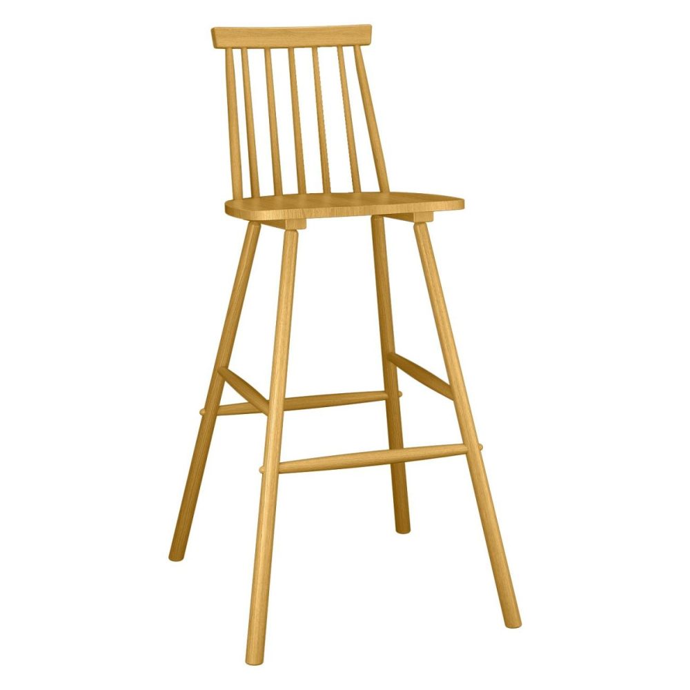 Oak Wooden Bar Stool With Spindle Back – 75Cm – Cami Bar & Kitchen Stools