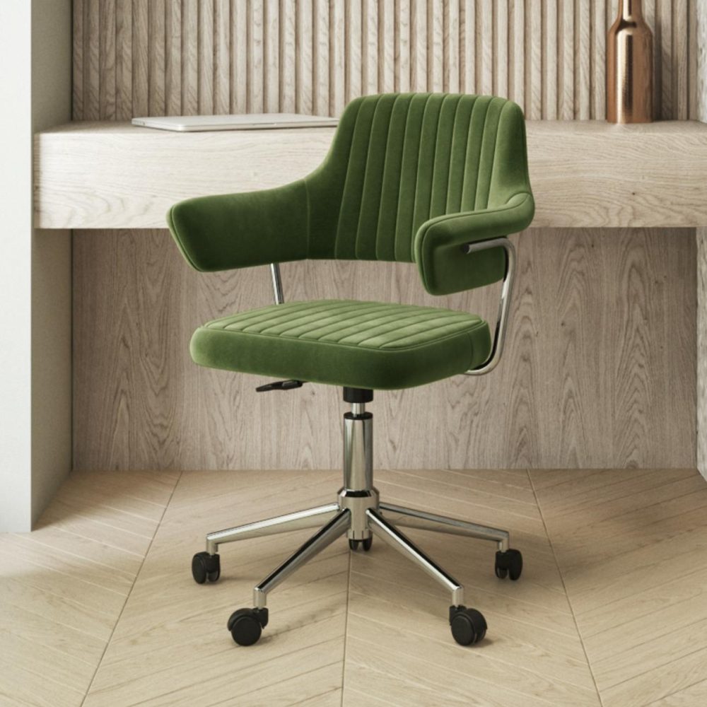 Olive Green Velvet Swivel Office Chair With Arms – Fenix Office