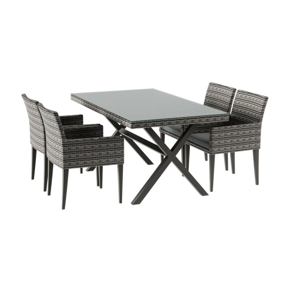 Only Opened – 4 Seater Dark Grey Rattan Garden Dining Set – Aspen Conservatory Furniture