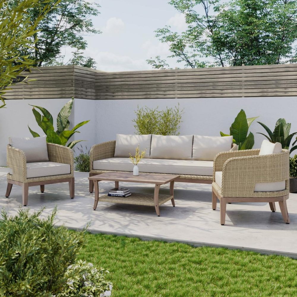 Only Opened – 5 Seater Rattan And Wicker Garden Sofa Set With Wooden Coffee Table – Aspen Garden