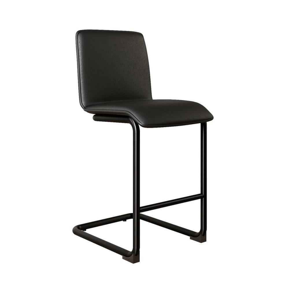 Only Opened – Black Faux Leather Cantilever Kitchen Stool With Back – 66Cm – Lucas Bar & Kitchen Stools