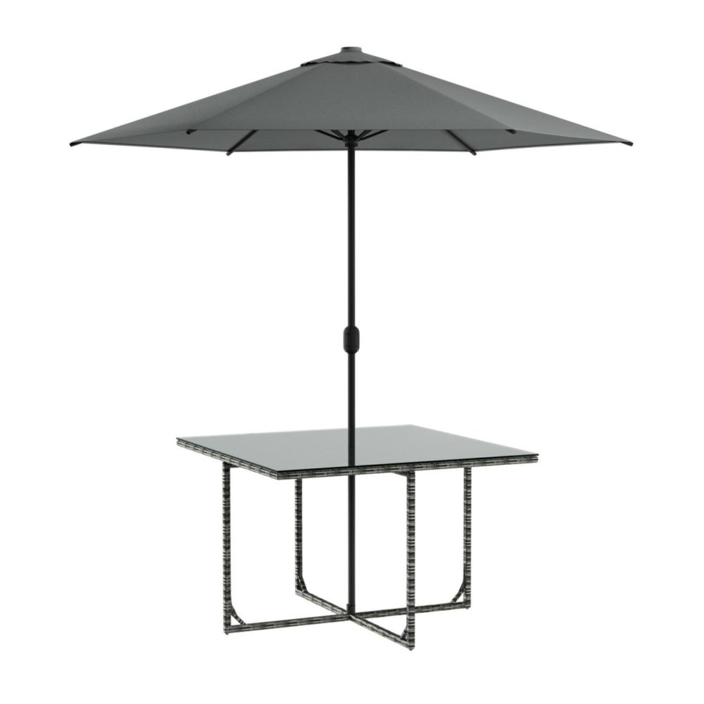 Only Opened – Dark Grey Metal Glass Garden Tabletop With Parasol – Fortrose Garden