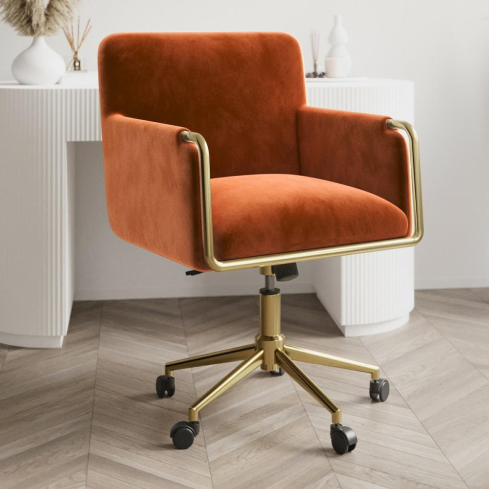 Orange Velvet Tub Swivel Office Chair – Sonny Office