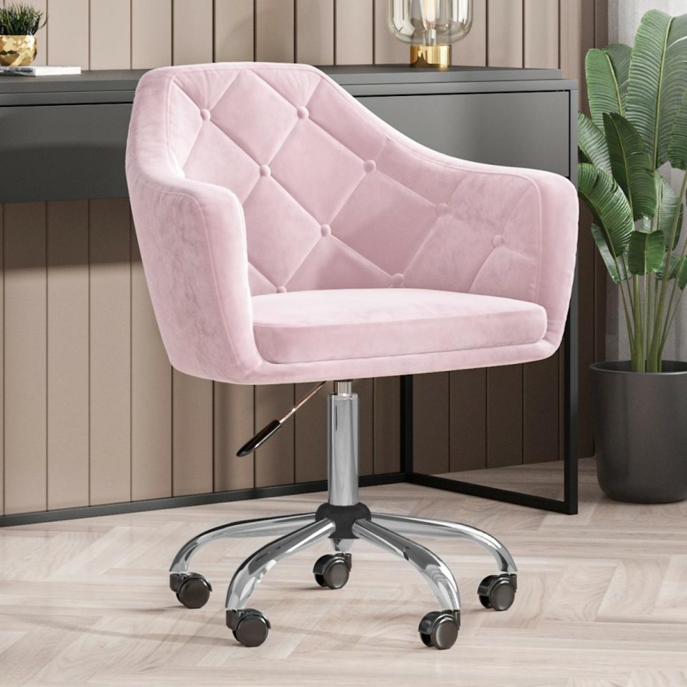 Pink Velvet Chesterfield Swivel Office Chair – Marley Office