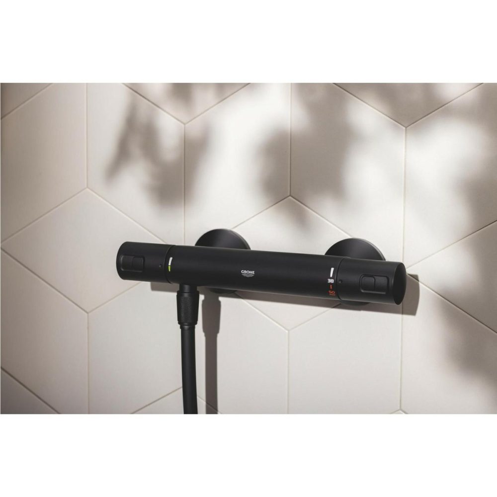 Precision Start Thermostatic Shower Mixer Bar Valve – Matt Black Bathroom