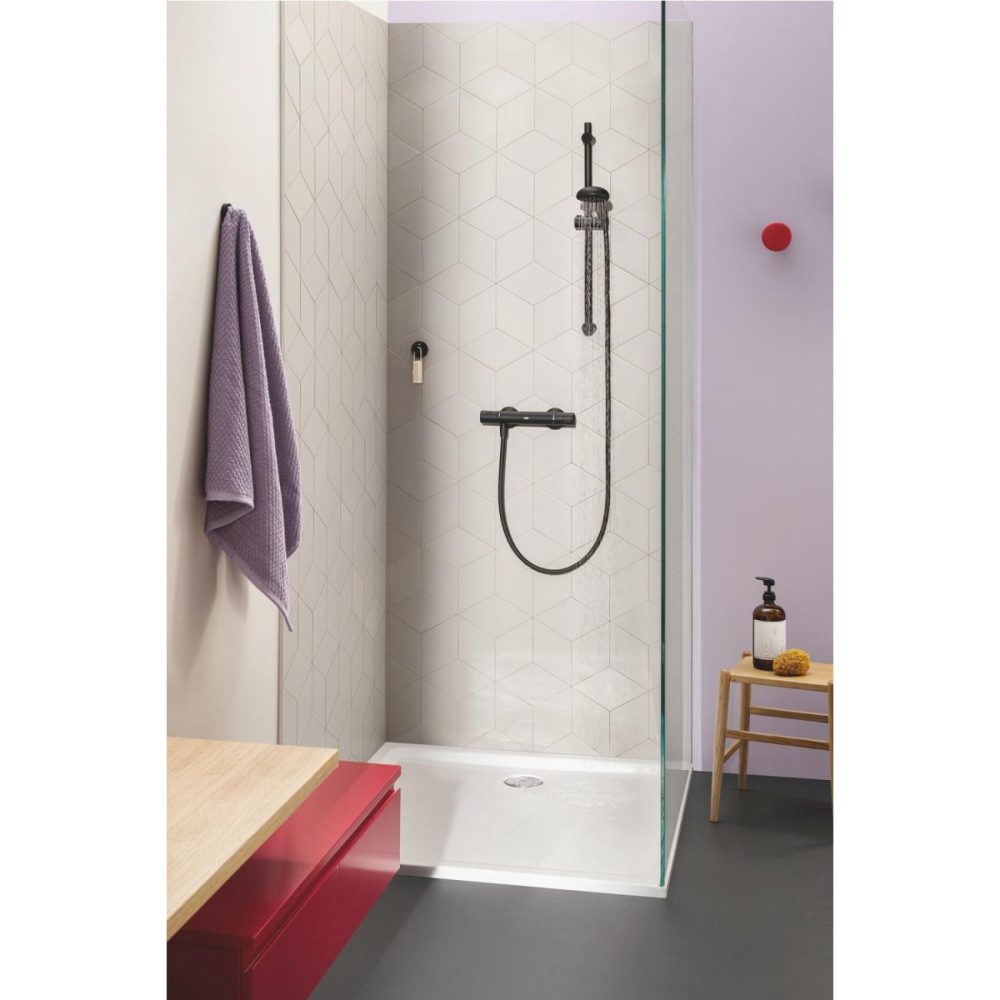 Precision Start Thermostatic Shower Mixer Bar Valve – Matt Black Bathroom