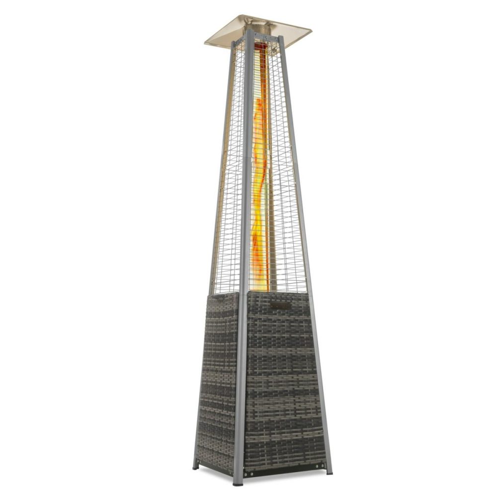 Pyramid Flame Tower Outdoor Gas Patio Heater – Grey Rattan Garden